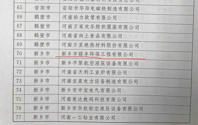 绿丰环保入库优质中小企业库1